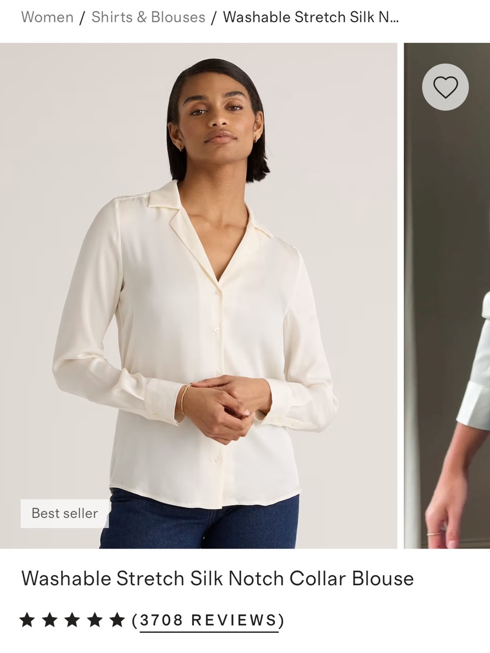 Quince Washable Stretch Silk Notch Collar Blouse in Ivory